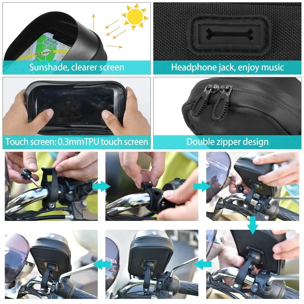 Bicycle Motorcycle GPS Navigation Holder Waterproof Multi-function Mobile Phone Bracket Card Pack Bike Motorcycle Accessories