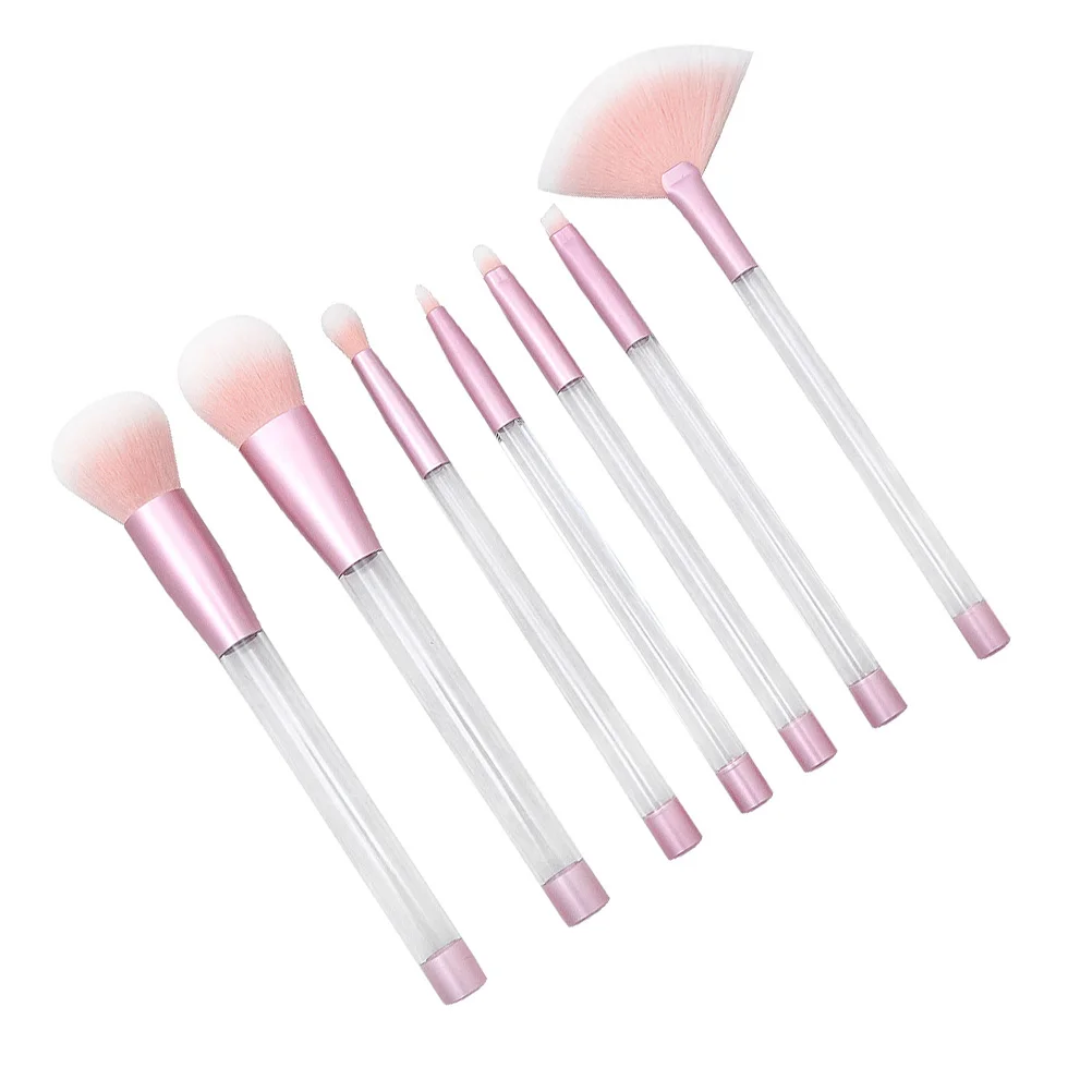 7pcs Transparent Crystal Makeup Brush Set with Empty Handle DIY Sand Make up Tool(#4 Empty Tube Transparent Handle Pink