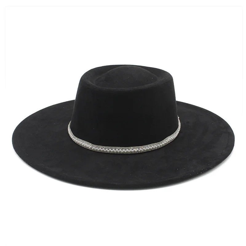 

New Suede Pearl Decorated Concave Convex Hat, Minimalist Vacation Performance, Street Photography, Big Eave Top Hat