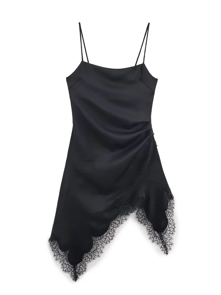 Soie Satin Texture dentelle insérer sangle haut français Sle coupe ajustée V Ne longue ligne décontracté femmes vêtements intérieurs Sle nouvel hiver 2025