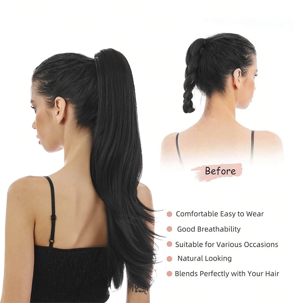 Black Hair Extensions Ponytail Extension Claw for Women Curly Hair Piece 18Inch Synthetic Pony Tail Hair Extensions Dark Brown