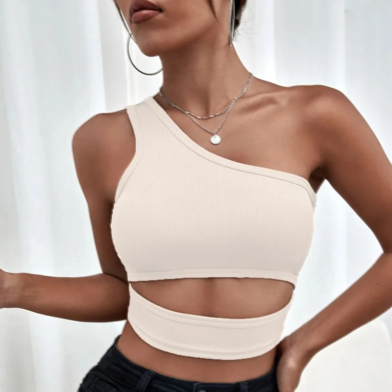 Casual Chic Sexy Tops Women Crop Vest Y2K Black Blue Summer Female One Shoulder Tanks Party Streetwear T Shirt Drop Shipping