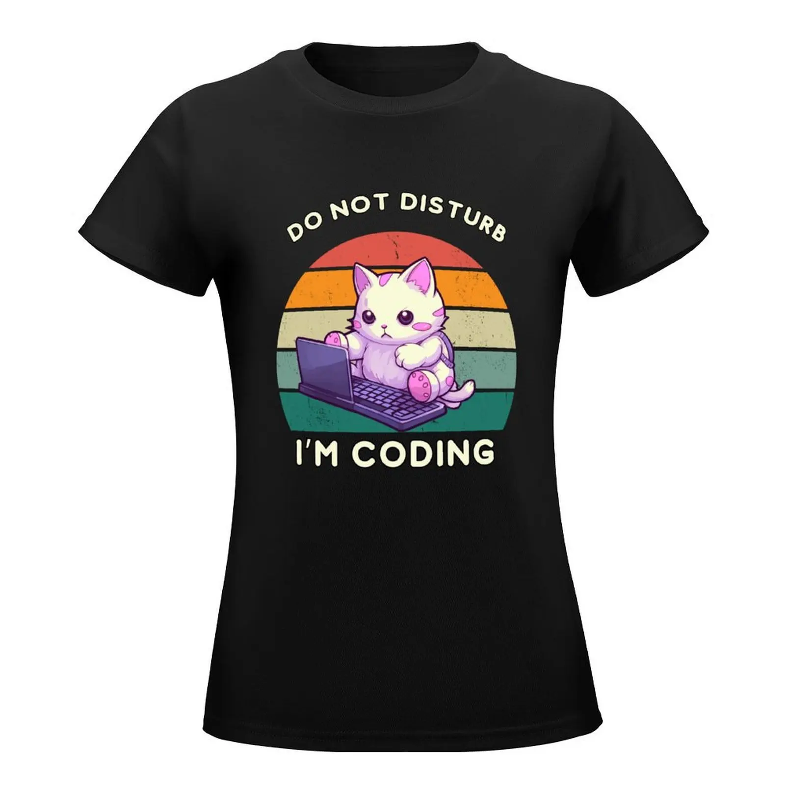 Do not disturb I’m coding. Funny and cute cat. T-Shirt summer tops plus sizes funnys fashion woman blouse 2024