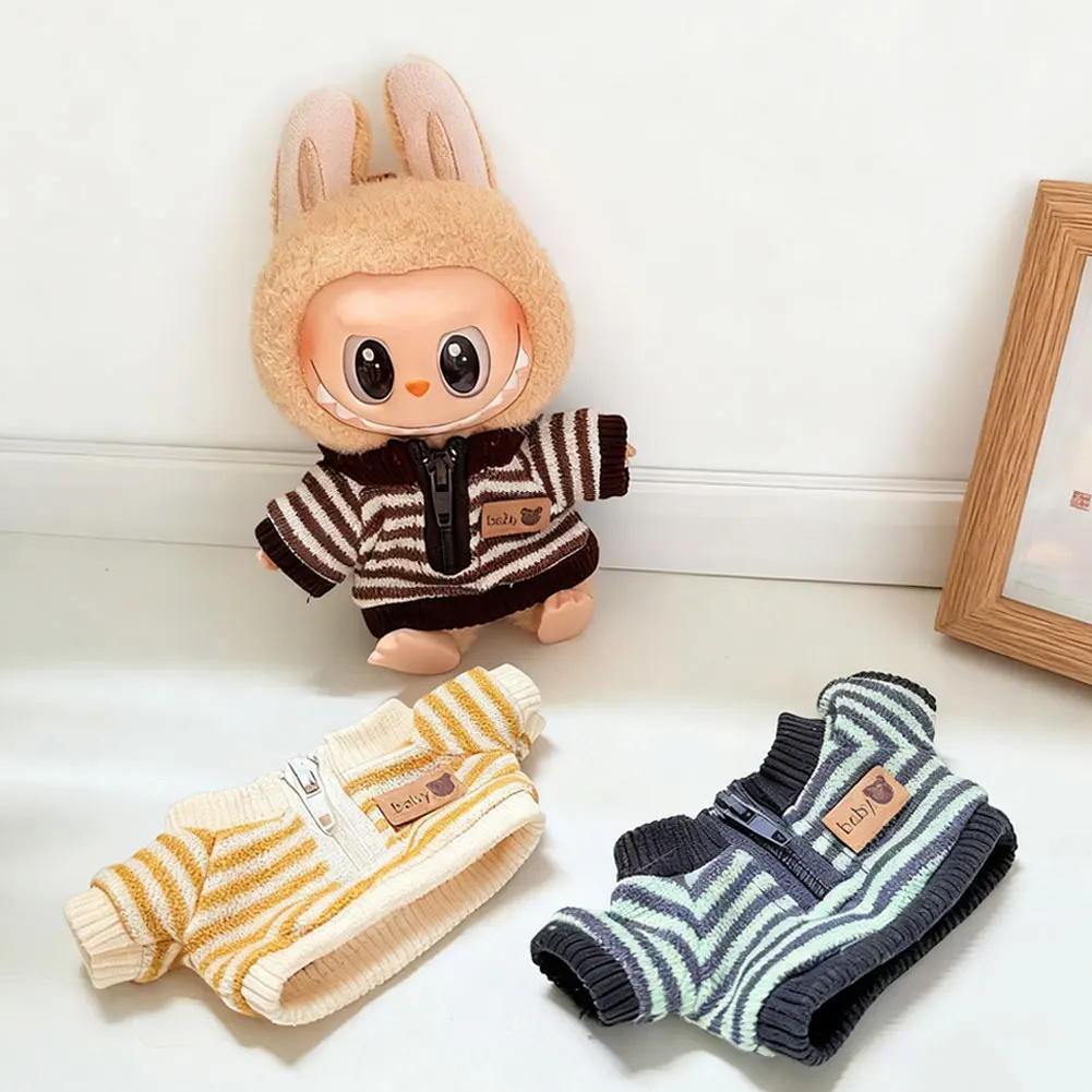 Voor 17 cm Labubu Poppenkleertjes Mode Leren Jas Poppenkleertjes Beer Trui Shirts Poppen Accessoires Leuke Decoratie