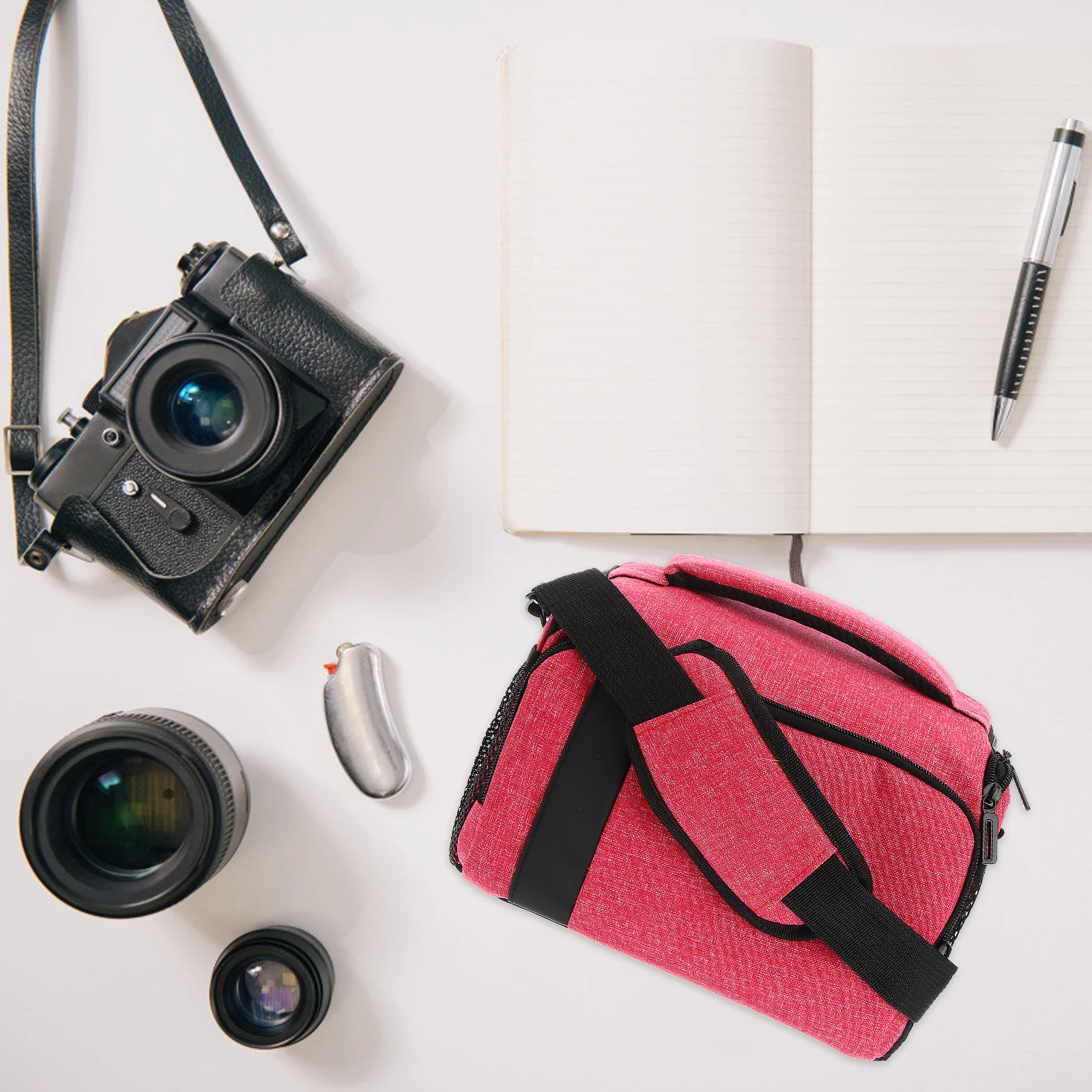 

Canvas Camera Bag For Digital Camera Lens Shockproof Lightweight Storage Bag With Multi Pocket Shoulder Handbag Pink