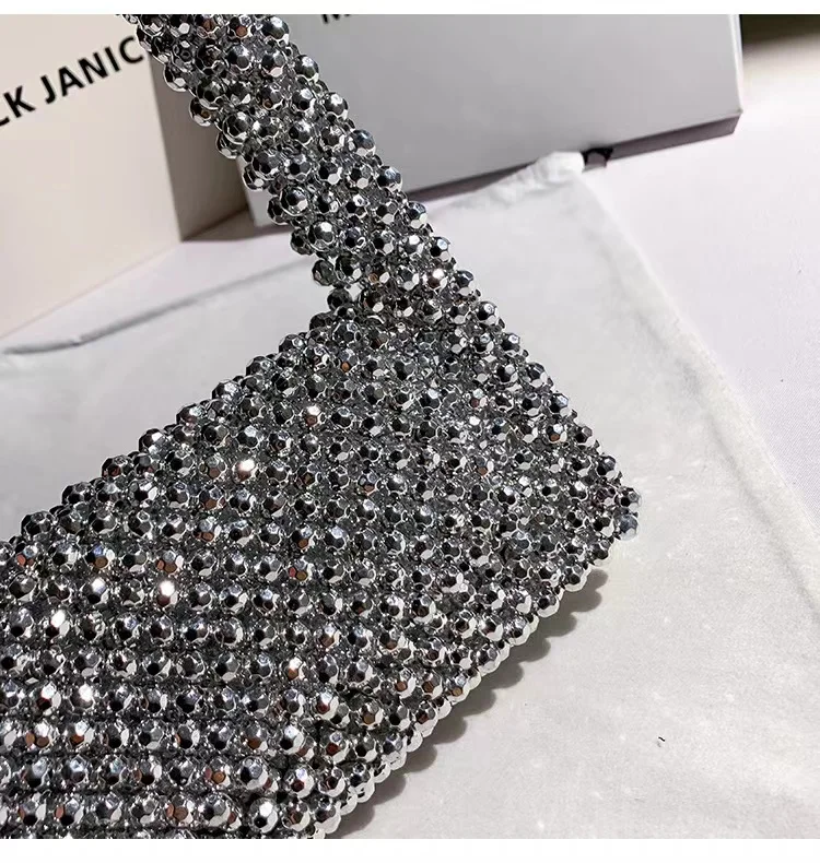 Glitter Shiny Acrylic Beads Beading Woven Handmade Evening Bag Women\'s Handbag Wedding Party Clutch Purse Shoulder Underarm Bag