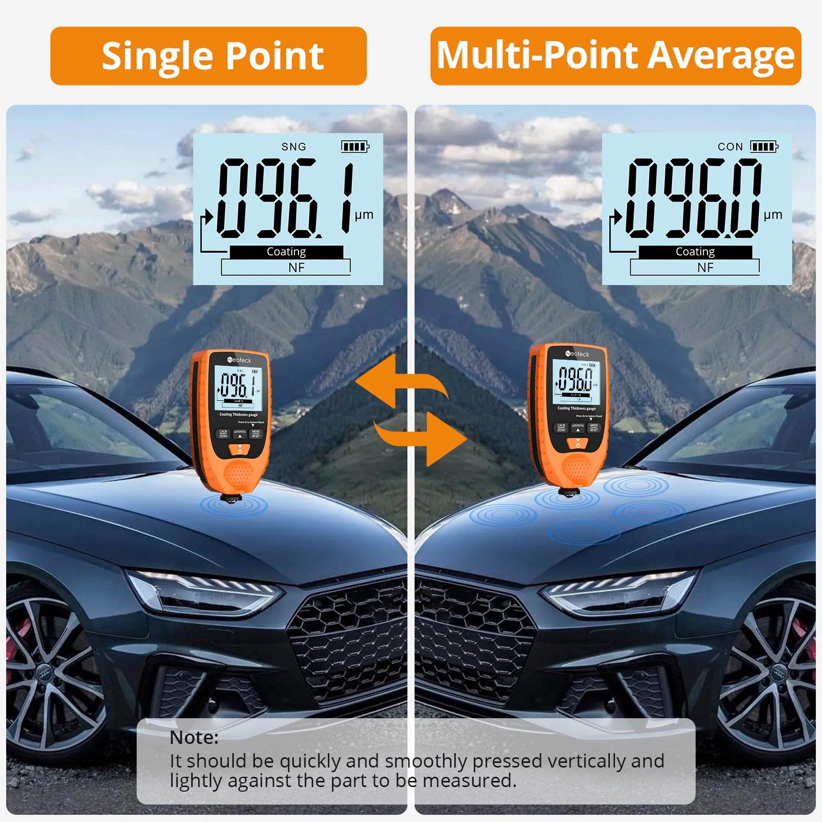 Neoteck Car Paint Coating Thickness Gauge Meter Fe & NFe probe for Both Steel and Aluminum Base Metal Car 0-1500um