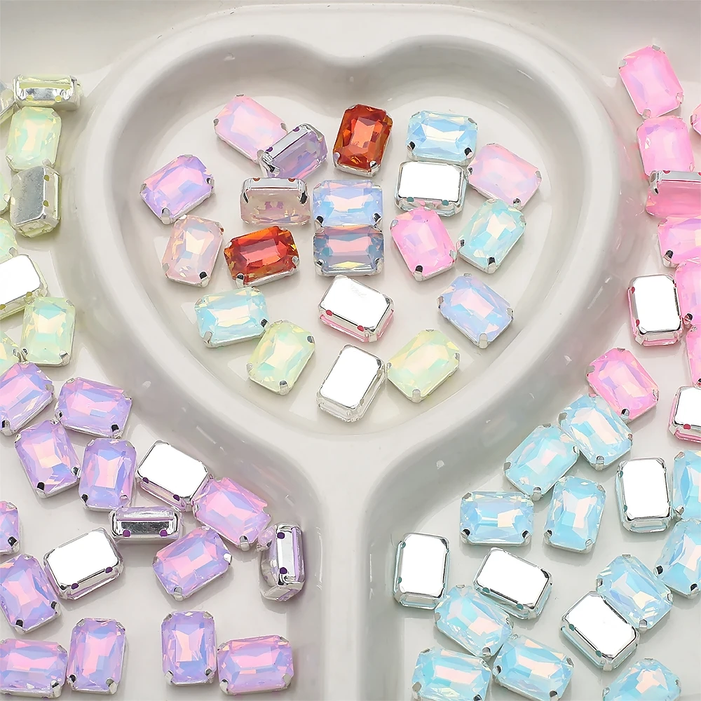 

10 шт. 10x14 мм серебряный коготь мокко опал коготь с плоской задней частью прямоугольные стеклянные свободные стразы пришить DIY ремесло шитье ювелирные аксессуары