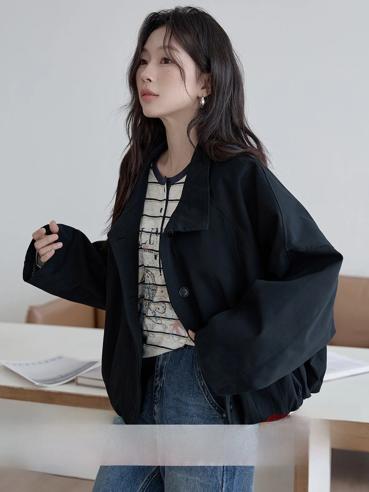 

HuiXi Women's Loose Fit Stand Collar Patchwork Jacket Spring 2026 Unique Design Casual Versatile Outerwear Long Sleeve