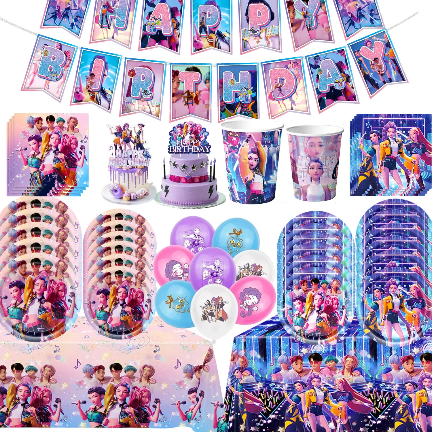 K-Ppop Demon Hunter fournitures de fête d'anniversaire ensemble de vaisselle gobelets en papier assiettes décoration de gâteau faveurs ballon pour noël bébé douche