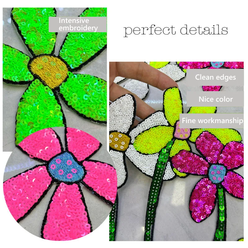 【新品タグ付】Flower Embroidery One Piece One Piece Color Flower Sequin Embroidery Patch, Fashion Iron On
