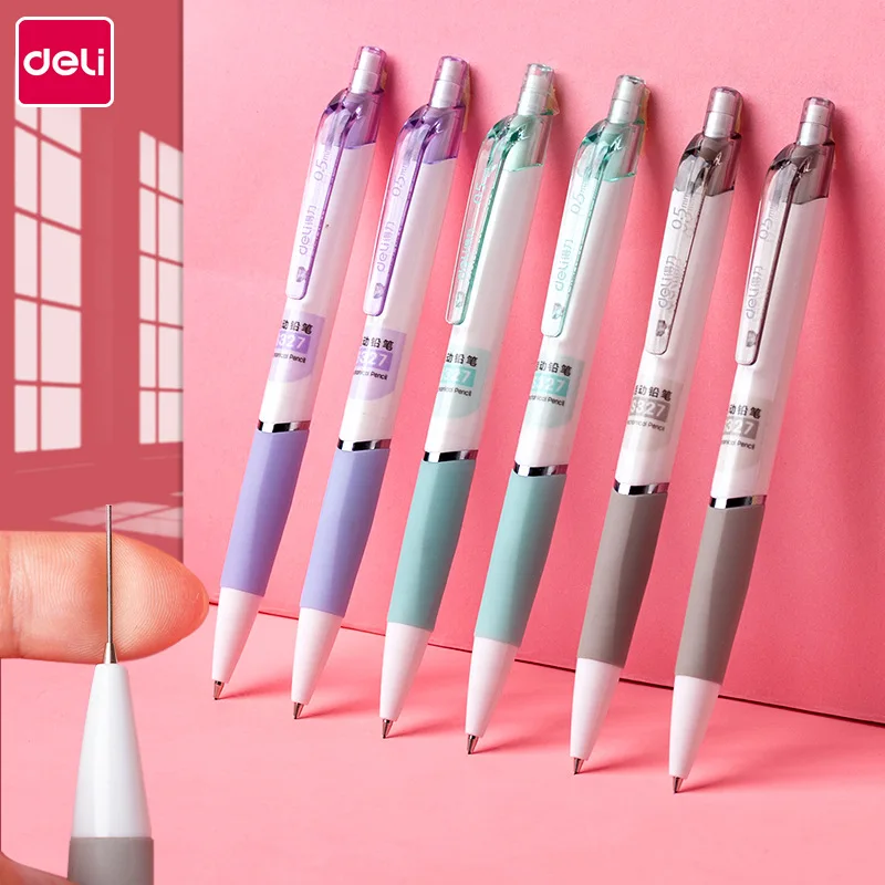 1PCS Deli S327/S328 Automatic Pencil 0.5/0.7mm Simple Metal Movable Pencil Primary School Students Press The Pencil