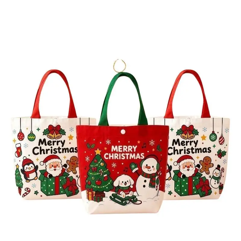 Weihnachtliche Handtasche aus Stoff, Cartoon-Weihnachtsmann, Weihnachtsbaum, Geschenktüte, Frohe Weihnachten, Dekoration, Noel, Natal, Navidad, Frohes Neues Jahr 2025 – Detail 6