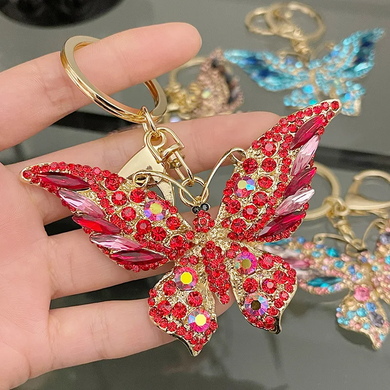 European and American fashion new full crystal butterfly key chain alloy pendant bag pendant small gift factory wholesale