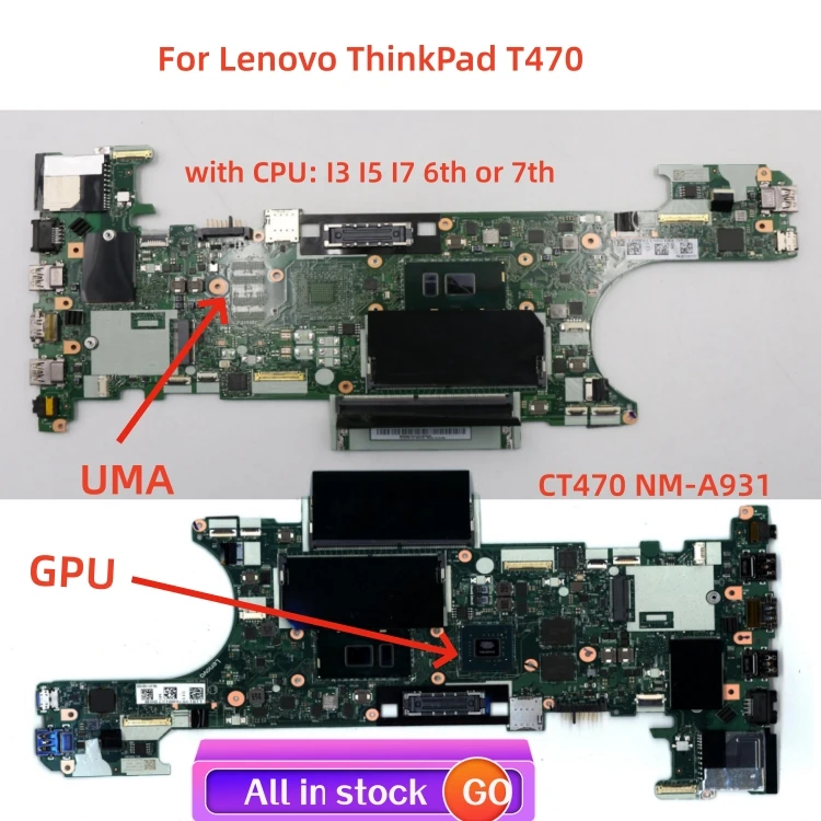 

New ThinkPad CT470 T470 Laptop motherboard Model Multiple optional replacement SN NM-A931 FRU PN 01HX664 CPU I3 I5 I7 UMA GPU