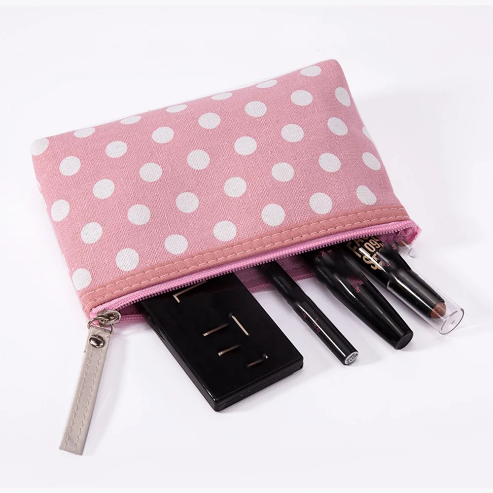 Polka Dot Kosmetiktaschen für Reisen, Make-up-Tasche, Segeltuch, kleine Geldbörse, tragbare Reißverschlusstasche für Frauen und Mädchen