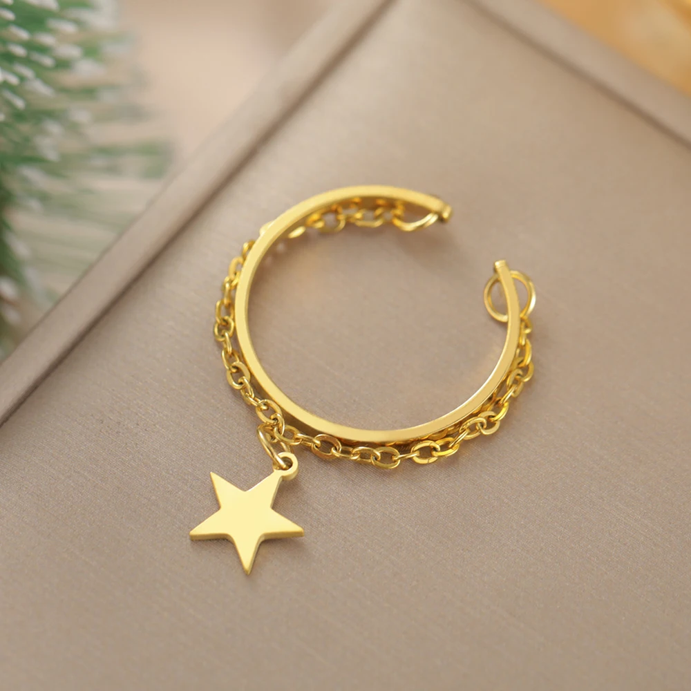 Dawapara Vintage Stern Kette Quaste Verstellbarer Ring Hexagramm Pentagramm Kreuz Charm Edelstahl Damen Schmuck – Detail 20