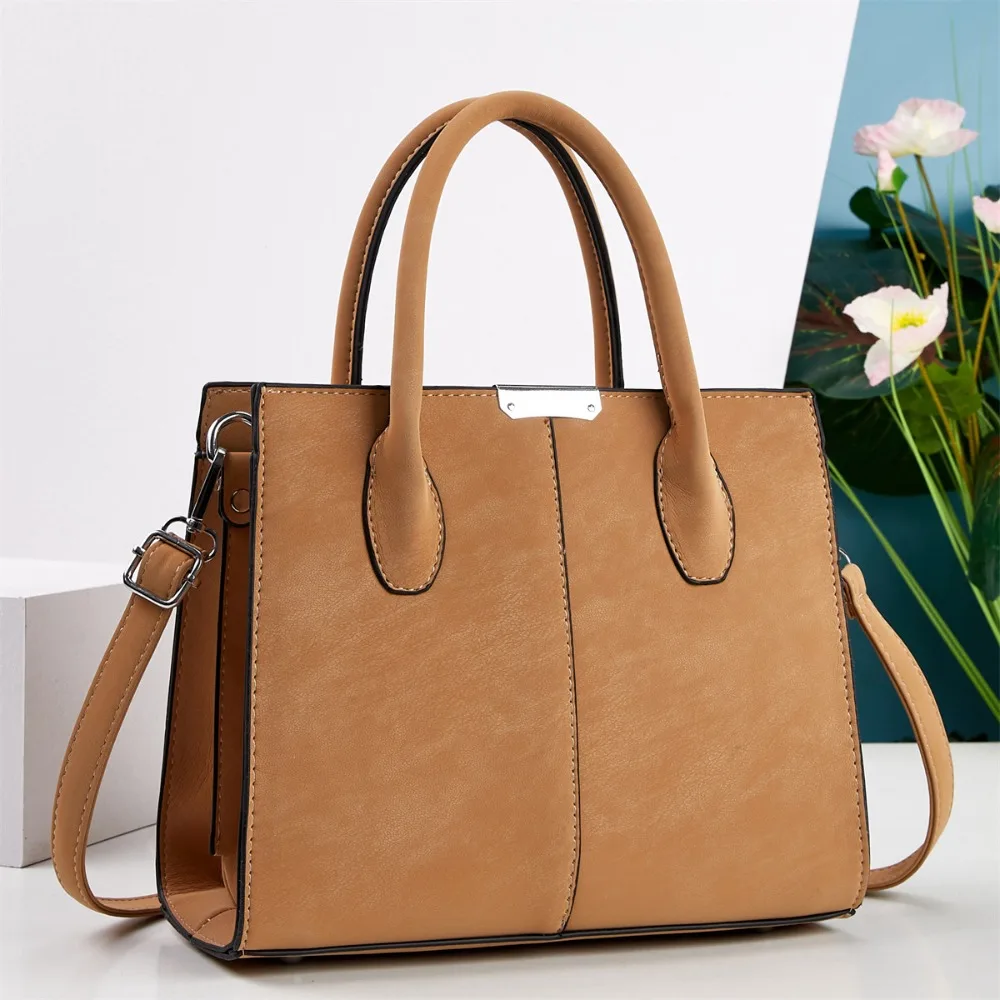 Fashion PU Women's Bag Simple Texture Large Capacity Tote Bag Vintage High-end Crossbody Bag Women