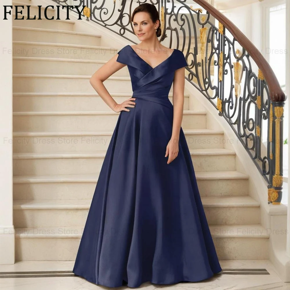

FELICITY Customized Simple Mother of the Bride Dresses 2025 A-Line Satin Pleated Long Wedding Guest Party Dresses Evening Gowns