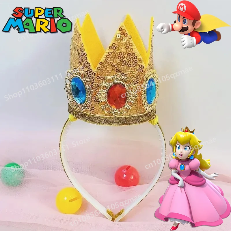 

Game Super Mario Princess Peach Hair Bands for Girls Kawaii Glitter Crown Hairband Party Cosplay Headband Crown Hair Accessories