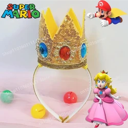 Game Super Mario Princess Peach Hair Bands for Girls Kawaii Glitter Crown Hairband Party Cosplay Headband Crown Hair Accessories