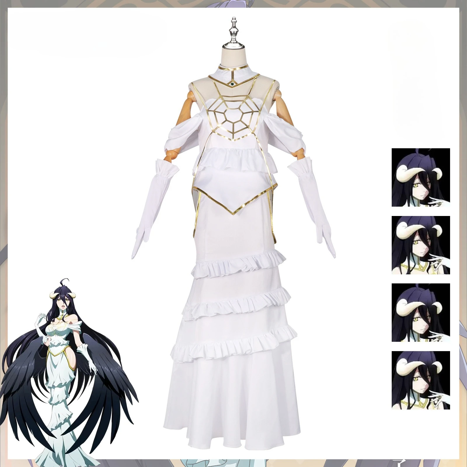 

Overlord Albedo White Dress Anime Character Cosplay Costume Halloween Costume Party Performance Clothing for Women