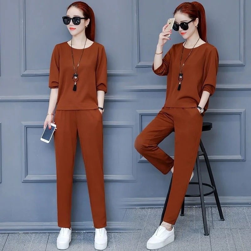 

Women's Casual Suit 2022 Spring Summer New Clothing Fashion Korean Half Sleeve T-shirt Tops Harlan Pencil Pants 2 Two Piece Set
