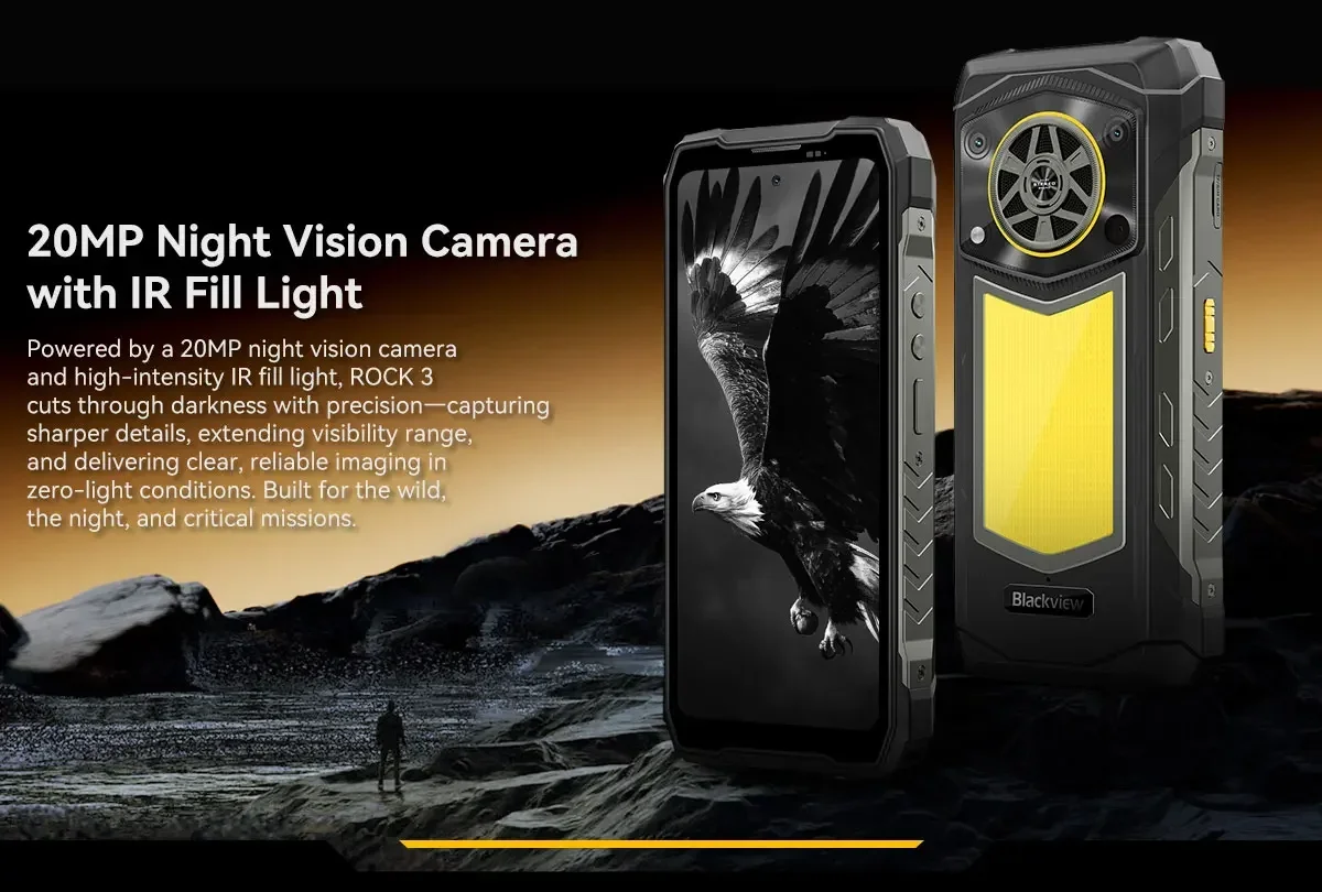 Blackview ROCK 5 Rugged Smartphone, 48GB(12+36) RAM+256GB ROM, 6.78" 2.4K Display, 20000mAh Battery, Android 16, 108MP Camera, NFC,Fingerprint, Camping Lantern,Recognition IR Fill Light,33W Fast Charge