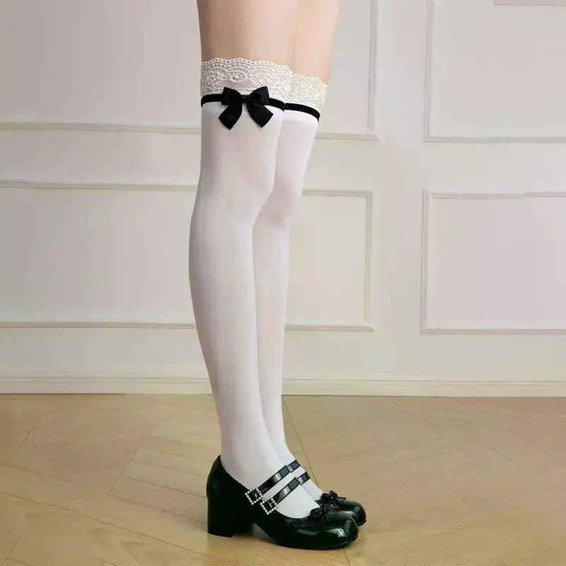 Thin JK Socks With Lace Trim And Bow Over-The-Knee Socks Sweet Lolita Style Socks Summer