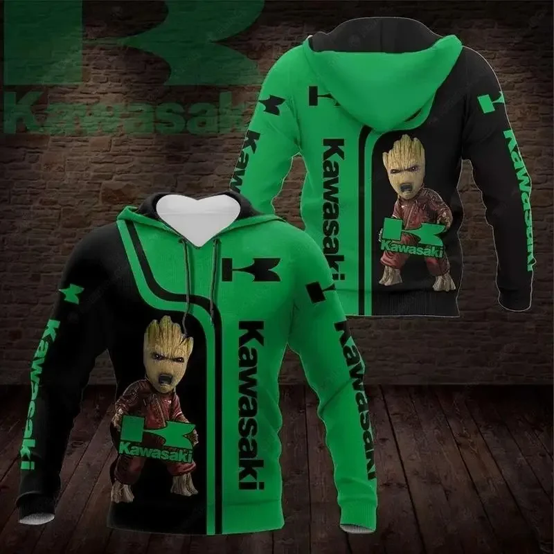 Kawasaki obszerna bluza z kapturem sporty ekstremalne bluza mundurek motocyklowy odzież męska przygoda wysokiej jakości ulica unisex męska