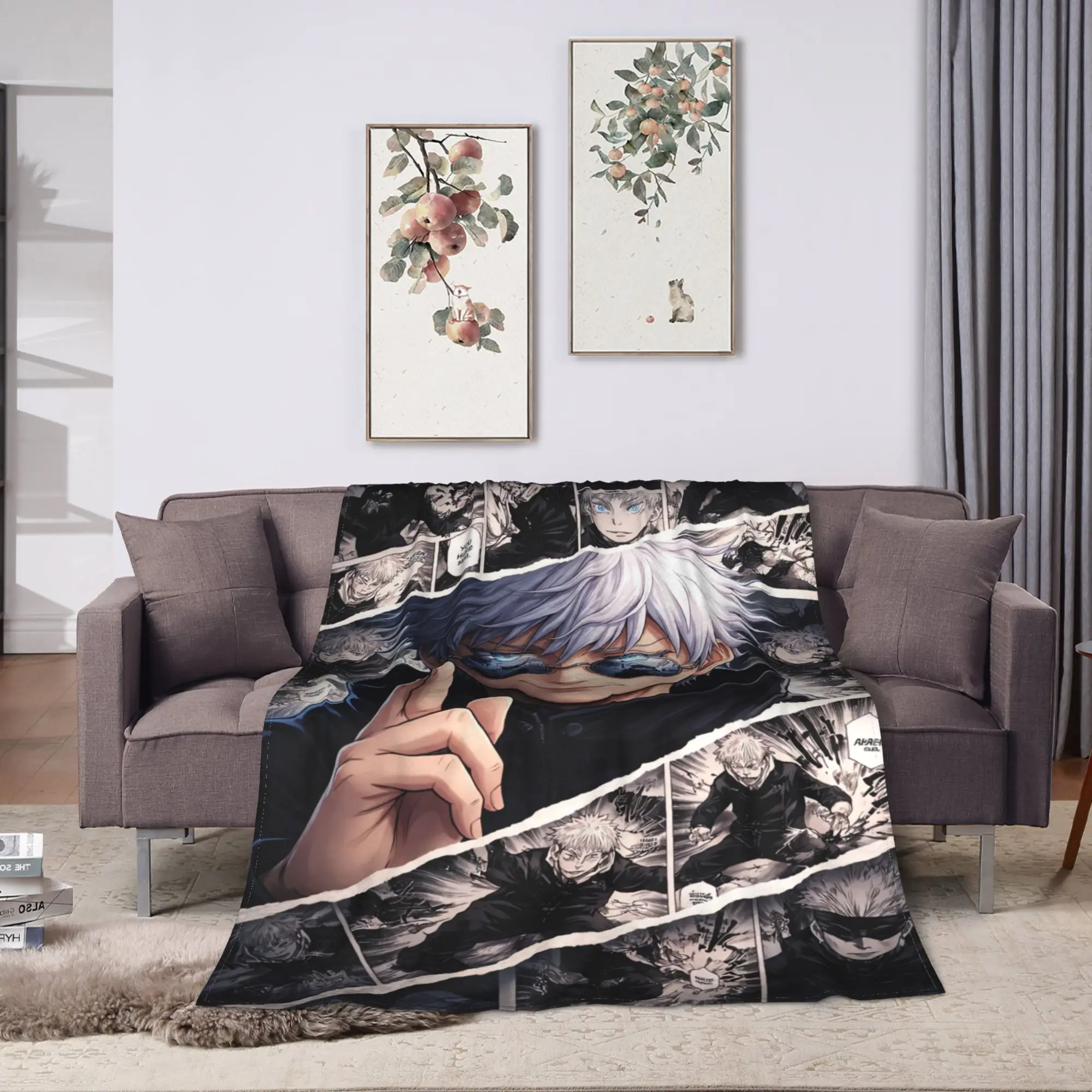 Edgy Satoru Gojo Monochrome Art Plush Blanket Child  Flannel Throw Blanket For Couch Bed Super Soft Custom DIY Quality Bedspread