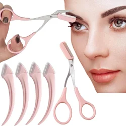 Cuchillo para recortar cejas, maquinilla de afeitar facial para mujeres, tijeras profesionales para cejas con peine, recortador de cejas, accesorios raspadores