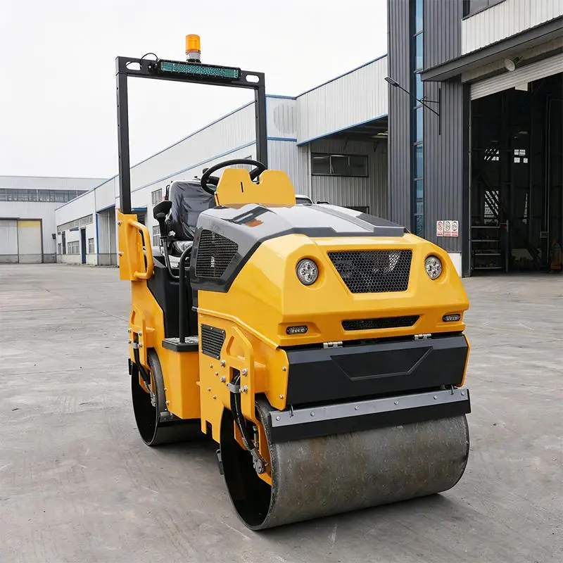 Factory Price 1 Ton Double Drum Road Roller Vibratory Road Roller Mini Ride on Compactor for Asphalt Road Construction