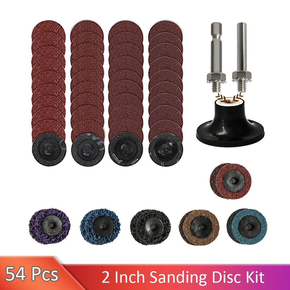 54 Pcs 2 Inch Roll Lock Quick Change Discs Set Sanding Discs with 1/4