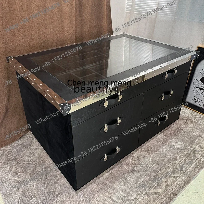New arrive  Modern jewelry cabinet double-sided push-pull storage glass black leather bucket cabinet home display storage clothi