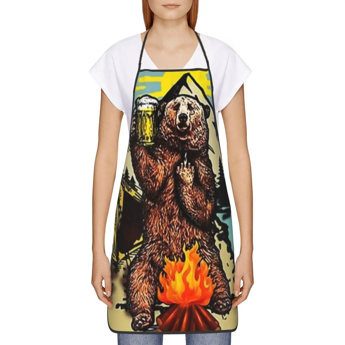 Custom Bear Camping I Hate People Apron for Women Men Unisex Bib Adventure Capmer Cooking Kitchen Tablier Cuisine Chef Gardening