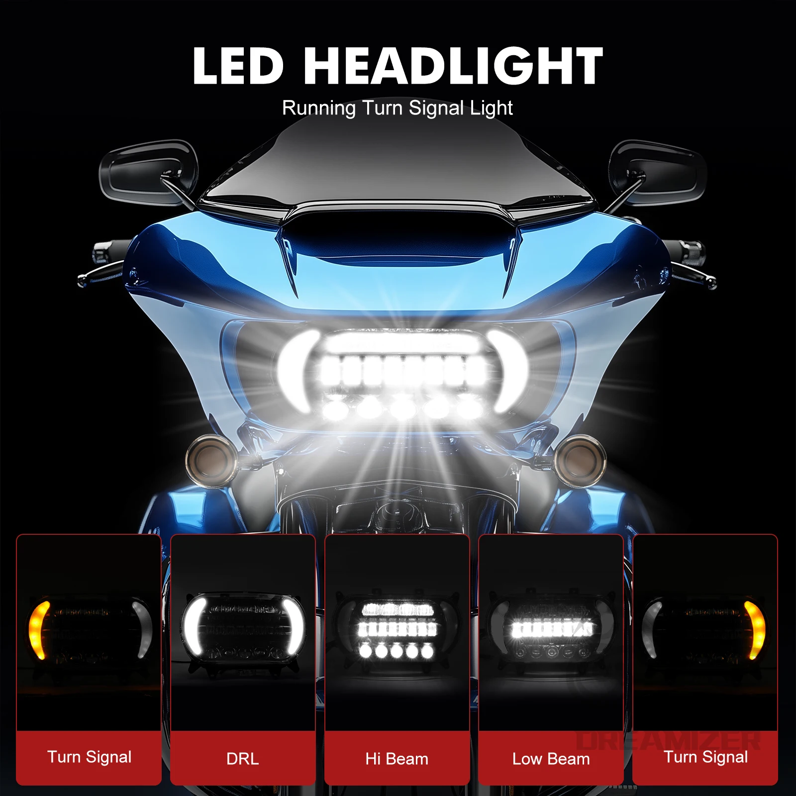 Motorcycle LED Headlight Assembly For Harley Davidson Road Glide 2015-2020 Turn Signal Daytime Running Lights DRL High Low Beam