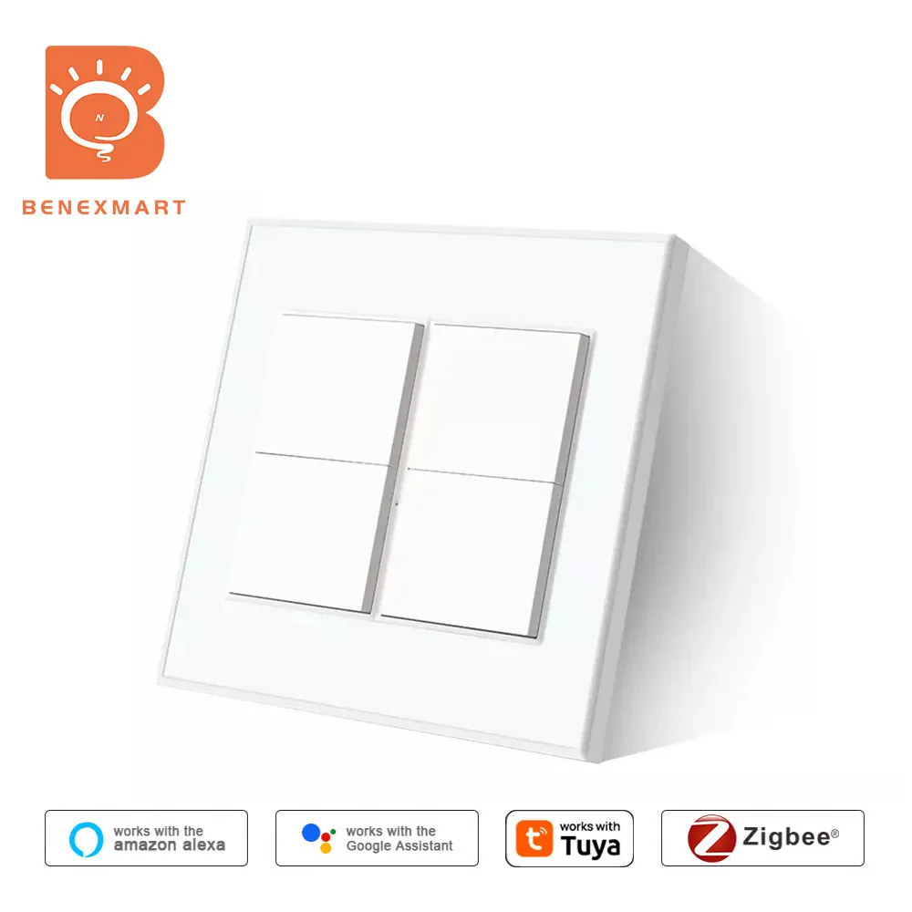 

Benexmart Zigbee Wall Light Switch With Neutral 4/6 Gangs Zigbee2MQTT Work with Tuya Alexa Google Home 4x4 Interruptor