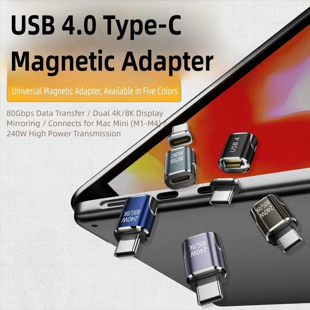 PD 240W USB-C Magnetic Adapter 80Gbps 8K 60HZ Type C Converter Female to Male Full Function USB4.0 Adapter for Thunder-bolt 3/4