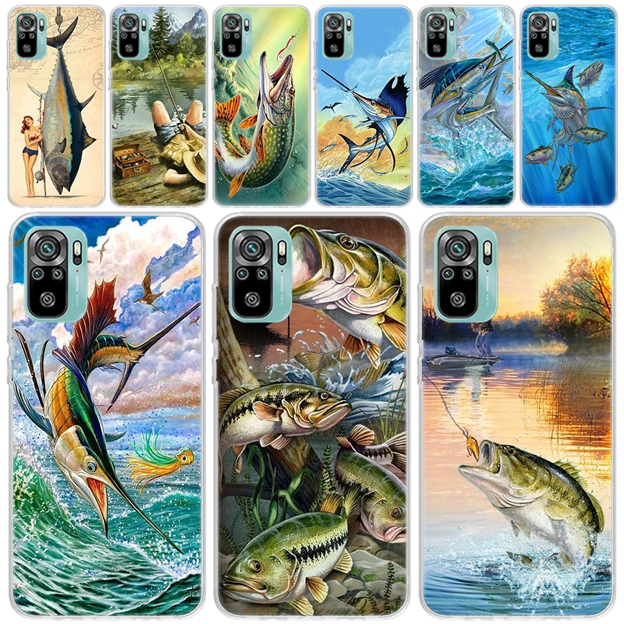 Offshore Angling Fishing Fish Rod Soft Phone Case for Xiaomi Redmi Note 13 12 12S 11S 11T 11E 10S 10 Pro 9 9S 9T 8 8T 7 Plus + P