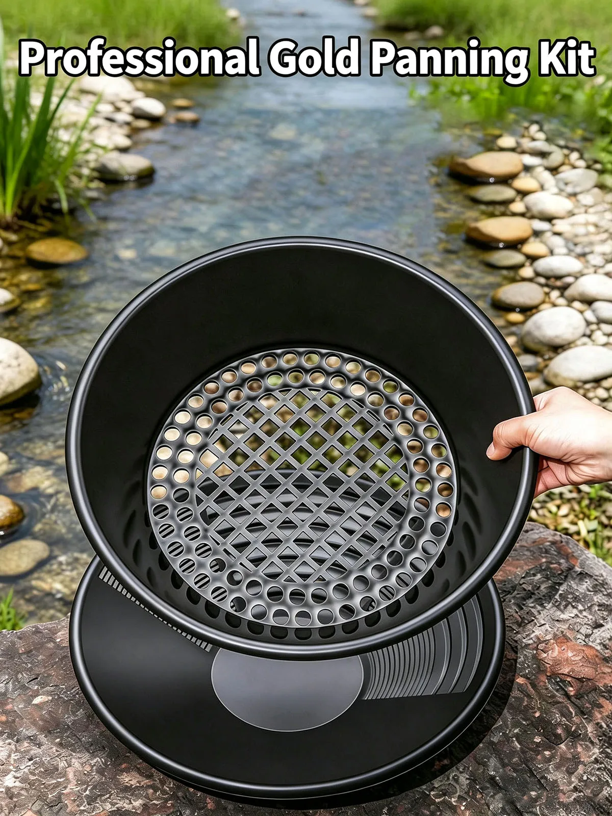 Große Goldwaschpfanne aus Kunststoff mit Riffeldesign für Goldsuche, Metalldetektion und Outdoor-Aktivitäten
