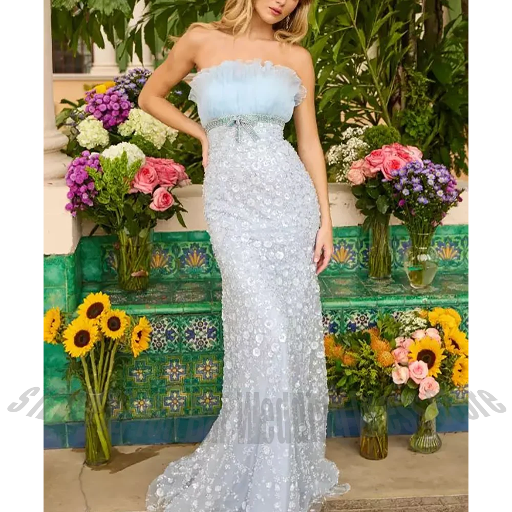 Maßgeschneiderte Meerjungfrau-Perlen-lange Ballkleider, luxuriöse Applikationen, trägerlos, elegante Damen-Abendkleider, formelle Anlässe