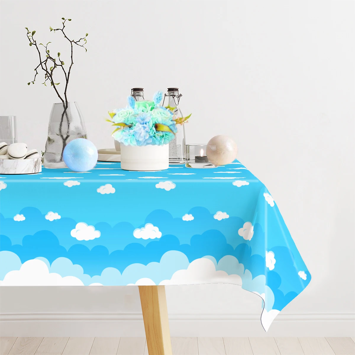 Blue Sky White Clouds Party Supplies Tablecloth for Kids Disposable Table Cover Favor Cartoon Story Birthday Festival Decoration