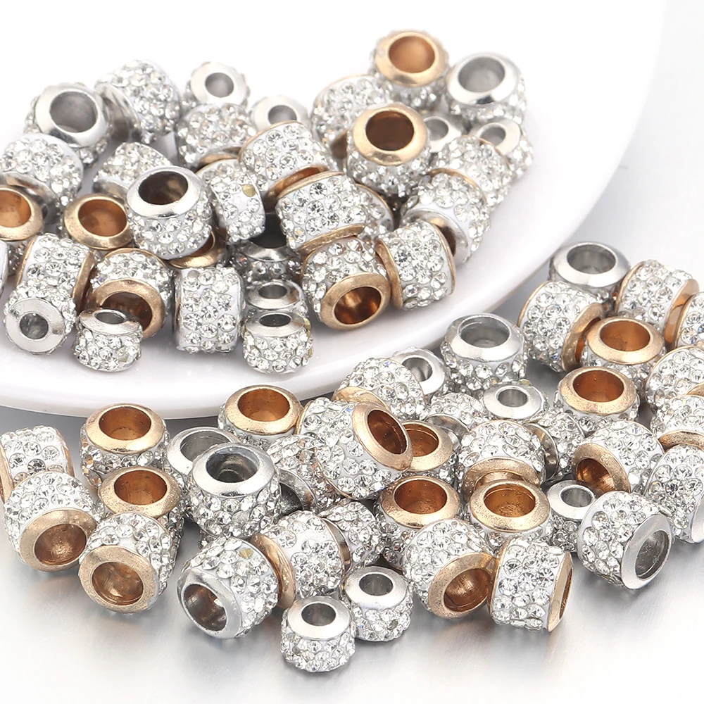 20pcs/lot Rhinestone Crystal Shambhala Beads Alloy Big Hole Round Loose Spacer Beads For DIY Jewelry Making Bracelet Necklace