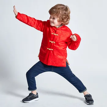 Vêtements Tang du Nouvel An Chinois pour Enfant et Adulte, Manteau Hanfu Traditionnel, Veste Boutonnée, Haut Qipao, Chemise Kong Fu