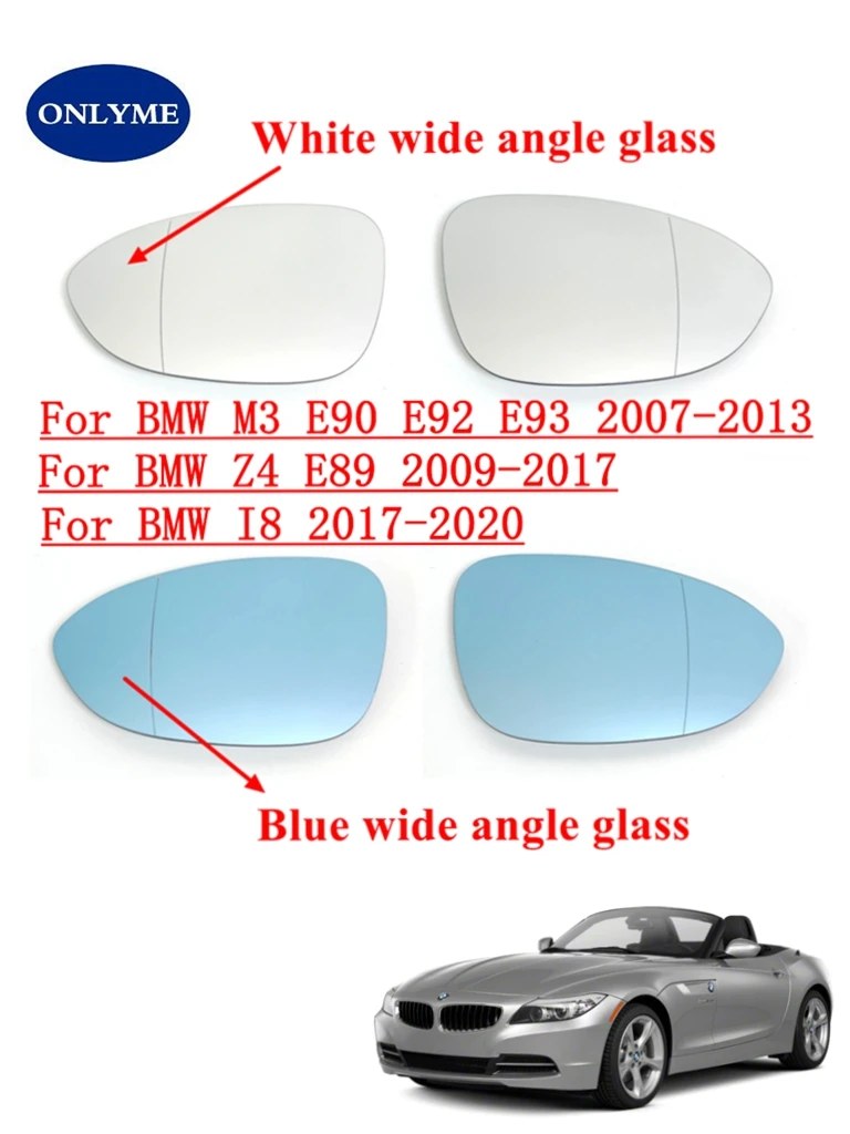Car Wide Angle Heated White Blue Mirror Glass For Bmw 2007-2013 M3 E90 E92 E93 / 2009-2017 Z4 E89  / 2017-2020 I8