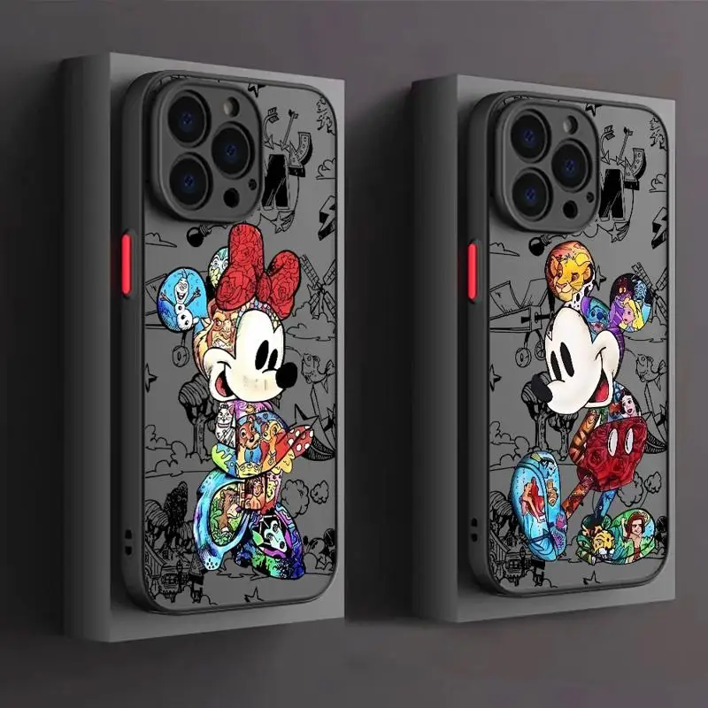 Matte Case For Apple iPhone 11 15 14 Pro Max 13 12 Mini 7 8 Plus XR X XS SE 6 6S Phone Cover Disney Cartoon Mickey Minnie Art