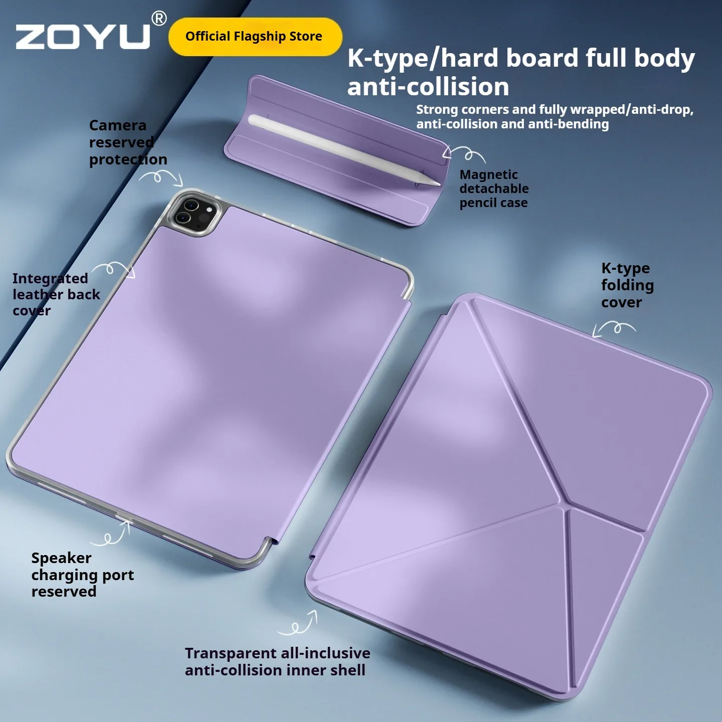 

ZOYU для iPad 11/10th магнитный съемный пенал, iPad Air 4/5 11/13 M2/M3 Pro 11 12,9 mini 6/7 вращающийся чехол-держатель K-Fold