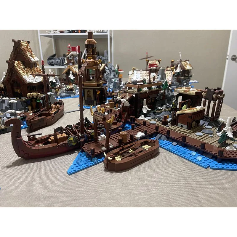 Middeleeuws Kasteel Model Moc Bouwstenen Modulaire Rij Viking Boot Model Technologie Blokken Kerst Speelgoed Bouwset Geschenken