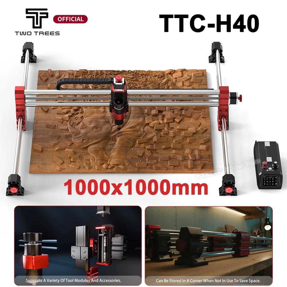 

Twotree TTC-H40 CNC Engraving Machine 500W Spindle Motor 3Axis/4Axis 1000x1000x100mm for Stainless Steel Wood CNC Router Machine